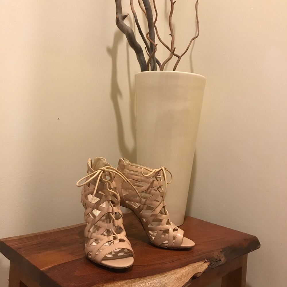 Blush pink Nine West lace up booties